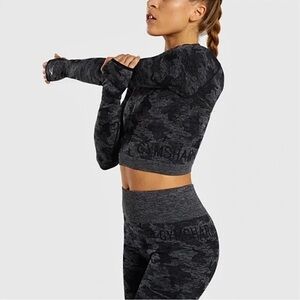GYMSHARK Camo Seamless Long Sleeve Crop Top Women Large